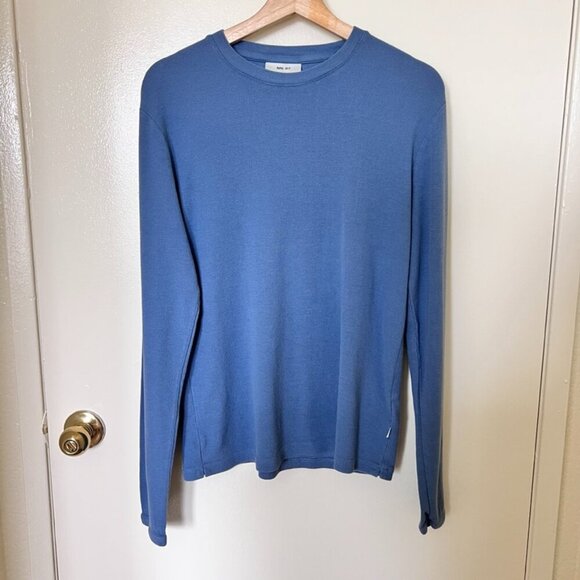 NN07 Clive Long Sleeve Waffle Knit Tee Shirt In Bering Sea M​ - Picture 2 of 8